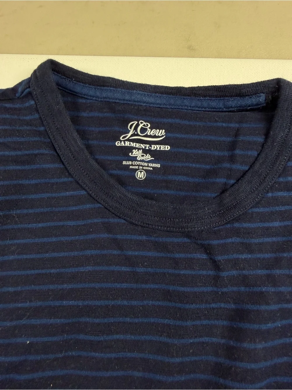 J. Crew Navy and Blue Striped Crewneck Pocket Tee